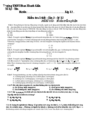 Kiểm tra 1 tiết  Lần 3  Lý 12 Trường THPT Phan Thanh Giản